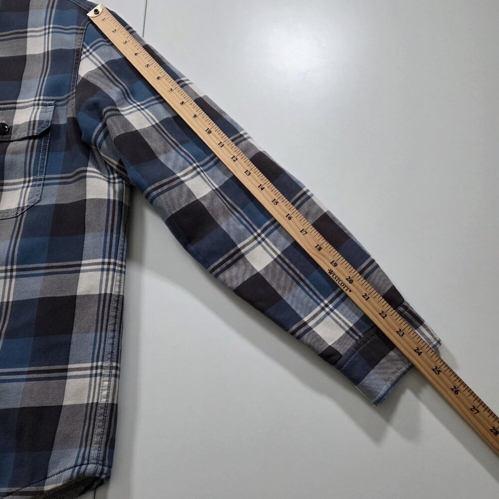 J Crew Workwear Plaid Shacket Men M Blue White Sherpa Lined Cotton Cabin Outdoor - Picture 6 of 16